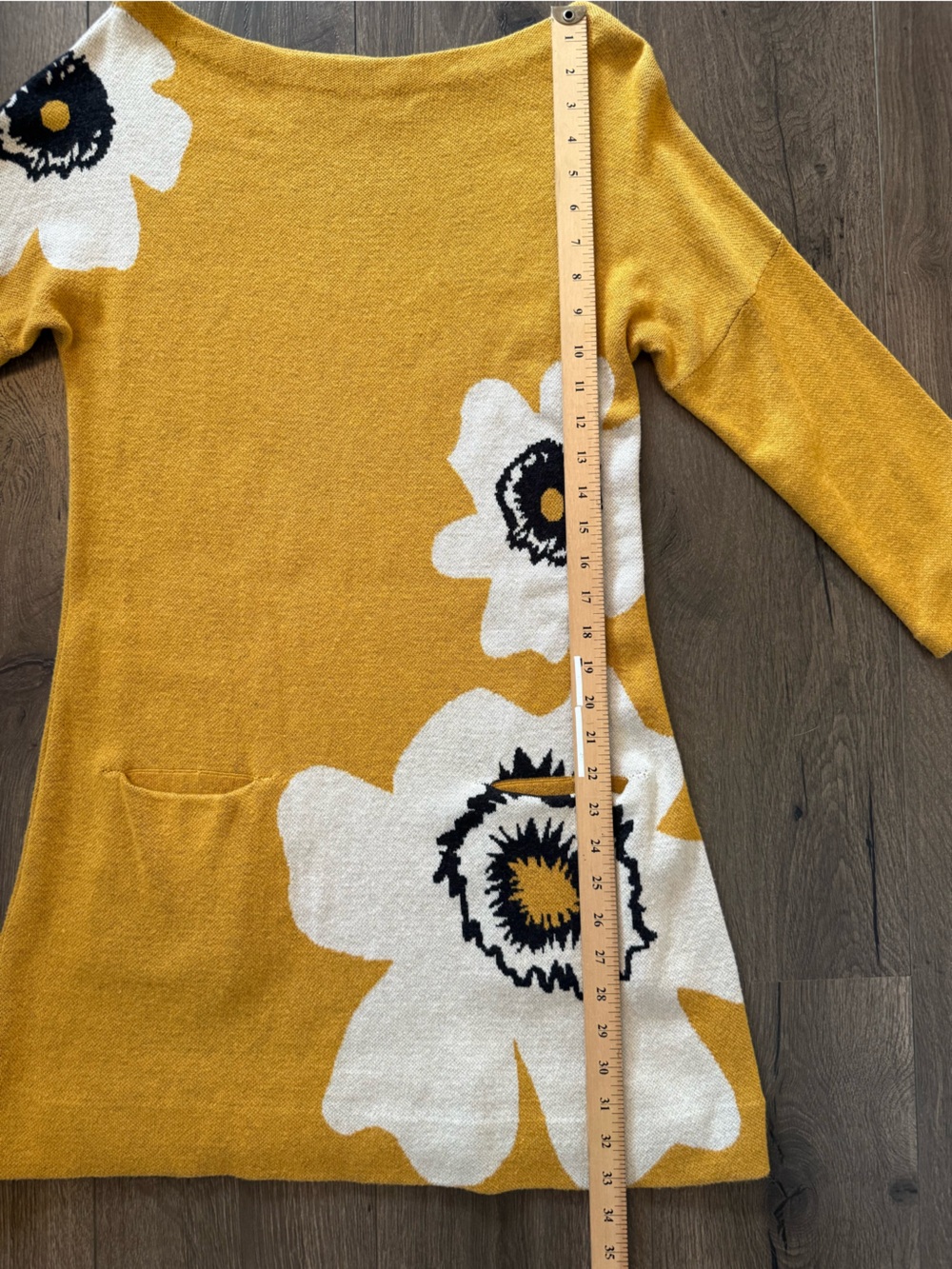 Anthropologie Field Flower Sweater Dress Small Mustard Floral Knit Boho Chic - Picture 7 of 9